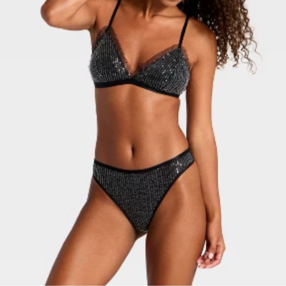 NWT Wild Fable Black Sequin Lace Bra Bralette